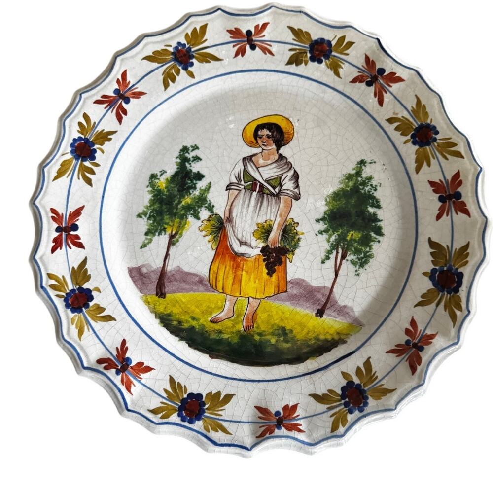 Vintage Italian Faience Plate - Fruit Gathering - Hand Painted